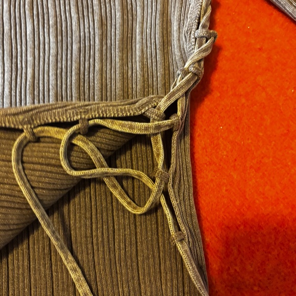 Zara light brown khaki laced cut out long sleeves ribbed cotton NWT - Picture 6 of 15